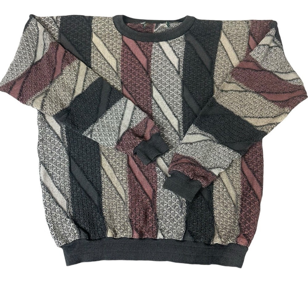 VTG 90s Y2K 3D Textured Geometric Sweater Marled Knit Mercerized Cotton Canada